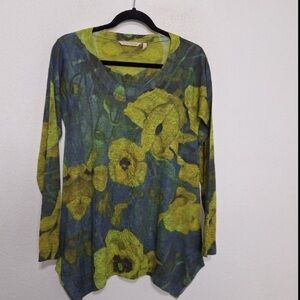 Soft Surroundings Green Blue Floral Lake District Lightweight Sweater Top Size S